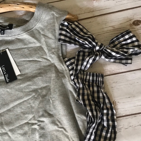 NWT Mixed Media gingham Cold Shoulder Sweater - Picture 3 of 4